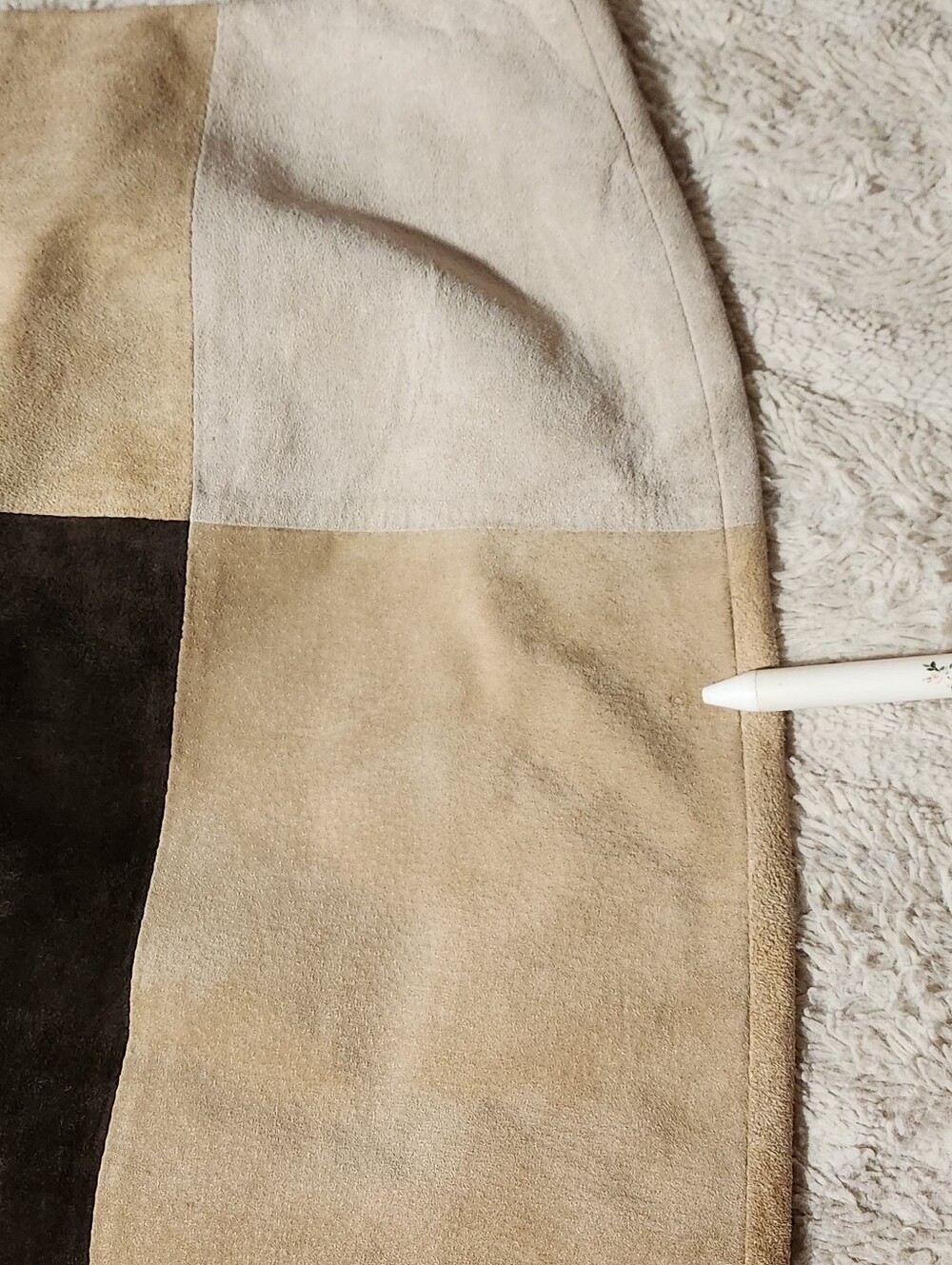 Vintage Alfani Suede Patchwork Mini Skirt 4 Boho Y2K Earthtone Leather A-Line - Picture 8 of 10
